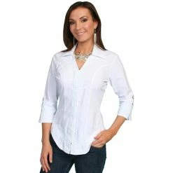 Hot Sale ๐ Scully 3/4 Length Sleeve Peruvian Cotton Top For ๐ฉ Women White ๐