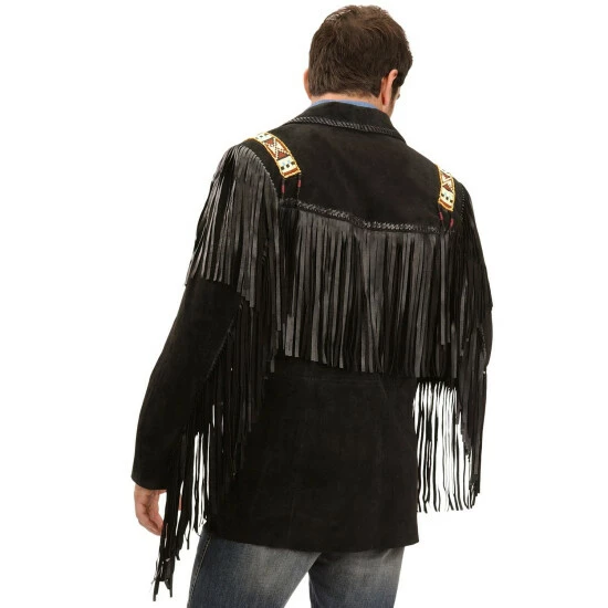Discount ๐ Scully Men's Bone Beaded Fringe Leather Jacket Black ๐งจ - Image 3