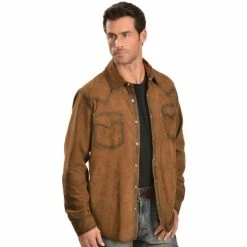 Best Sale 🔥 Scully Suede Leather Western 👚 Shirt For Men Brown 🔥