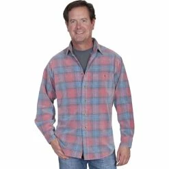 Coupon 😉 Scully Men's Yard Dye Corduroy Plaid Long Sleeve Western 👕 Shirt Multi 🎉