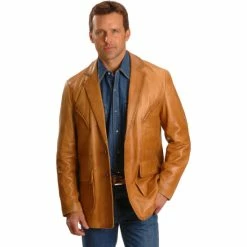 Best Sale ⭐ Scully Whipstitch Lambskin Leather Blazer - Tall For Men Tan 🤩