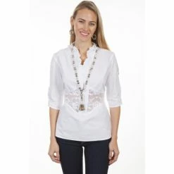 Cheapest ❤️ Cantina By Scully 👩 Women's White Lace Peek-A-Boo Blouse 😀