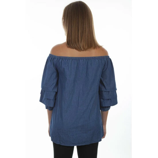 Best Sale 🔔 Scully 👩 Women's Cabbage Sleeve Off Shoulder Top Blue 🔔 - Image 2