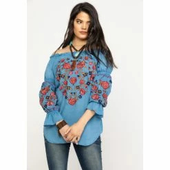 Cheapest 😍 Honey Creek By Scully 👩 Women's Avalanche Peasant Blouse Blue 🥰