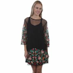 Promo 🔥 Honey Creek By Scully 👩 Women's Mesh Embroidered 👗 Dress Black 🔥