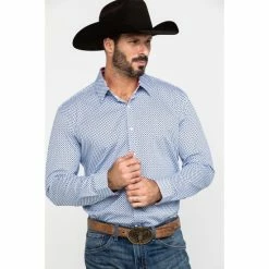 Budget 👏 Scully Signature Soft Series Men's X Geo Print Long Sleeve Western 👕 Shirt Blue ✔️
