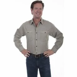 New ⭐ Scully Men's Vintage Slub Long Sleeve 👕 Shirt Brown 🥰