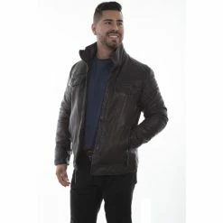 Deals ❤️ Scully Men's Double Collar Leather Jacket Chocolate ⭐