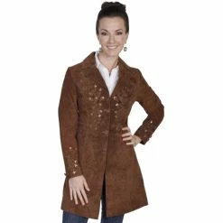 Discount ⭐ Scully 👩 Women's Embroidered Leather Jacket Olive Green 🥰