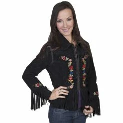 Hot Sale 🛒 Scully Embroidered Zip-Up Suede Jacket For 👩 Women Black 👍