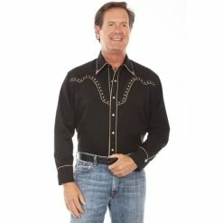 Best Pirce 🔔 Scully Men's Black Diamond Embroidered Long Sleeve Western 👚 Shirt Black/white 🥰