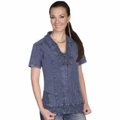 Outlet 🧨 Scully Button Front Short Sleeve Top For 👩 Women White ✨