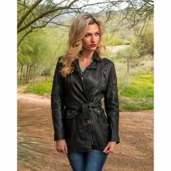Cheap 😍 Scully Leatherwear Washed Lamb Leather Adjustable Belt 🧥 Coat For 👩 Women Black ✔️
