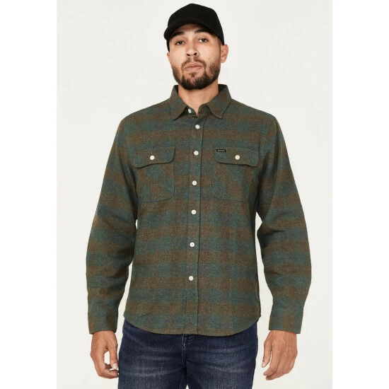 Best Pirce 😉 Brixton Men's Bowery Plaid Long Sleeve Button-Down Flannel 👕 Shirt Forest Green ⌛