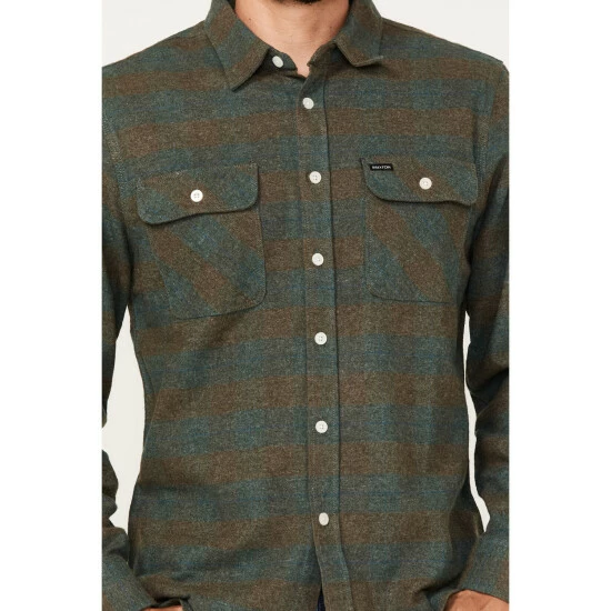 Best Pirce 😉 Brixton Men's Bowery Plaid Long Sleeve Button-Down Flannel 👕 Shirt Forest Green ⌛ - Image 3