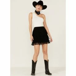 Promo ⌛ Scully 👩 Women's Fringe Tiered Suede Mini 👗 Skirt Brown 😀