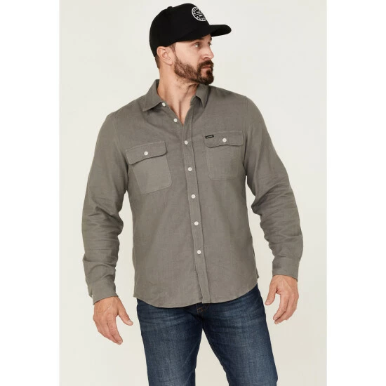 Discount 💯 Brixton Men's Bowery Chamois Solid Button-Down Western 👕 Shirt Grey 😍