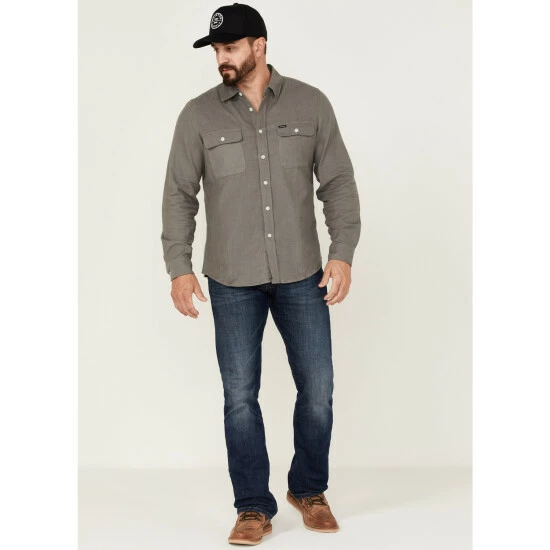Discount 💯 Brixton Men's Bowery Chamois Solid Button-Down Western 👕 Shirt Grey 😍 - Image 2