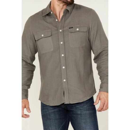 Discount 💯 Brixton Men's Bowery Chamois Solid Button-Down Western 👕 Shirt Grey 😍 - Image 3