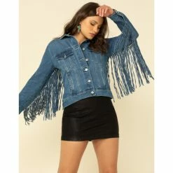 Coupon 🎁 Honey Creek By Scully 👩 Women's Denim Fringe Twist Jacket Blue 👏