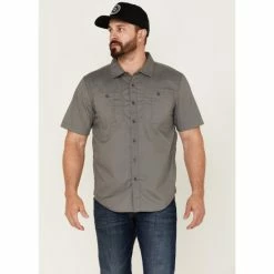 Deals 🛒 Brixton Men's Charter Solid Utility Button-Down Western 👕 Shirt Grey 👍