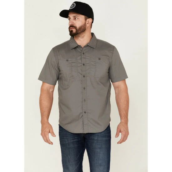 Deals 🛒 Brixton Men's Charter Solid Utility Button-Down Western 👕 Shirt Grey 👍