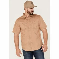 Brand new 🛒 Brixton Men's Mojave Charter Solid Utility Button-Down Western 👕 Shirt Tan 🔥