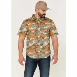 Buy 🎉 Brixton Men's Charter Camo Print Utility Button-Down Western 👕 Shirt Camouflage 🔔