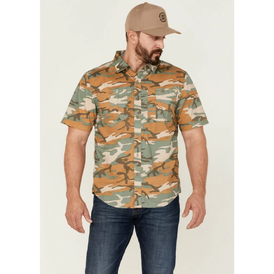 Buy ๐ Brixton Men's Charter Camo Print Utility Button-Down Western ๐ Shirt Camouflage ๐