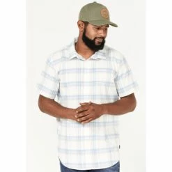 Brand new 👏 Brixton Men's Charter Plaid Short Sleeve Button-Down 👕 Shirt Blue 🌟