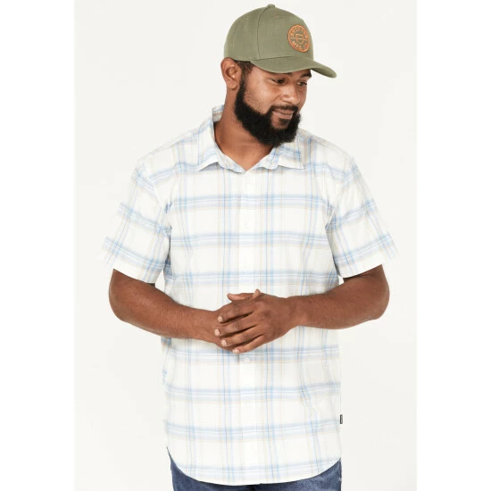 Brand new ๐ Brixton Men's Charter Plaid Short Sleeve Button-Down ๐ Shirt Blue ๐