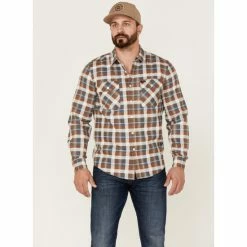 Buy 🔥 Brixton Men's Bowery ☀️ Summer Weight Plaid Button-Down Western 👚 Shirt Orange 😀