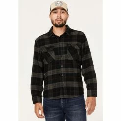 Wholesale 🌟 Brixton Men's Bowery Plaid Print Long Sleeve Button Down Flannel 👚 Shirt Black 🛒