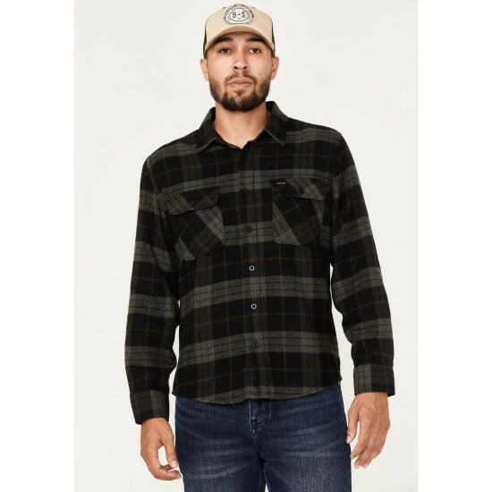 Wholesale ๐ Brixton Men's Bowery Plaid Print Long Sleeve Button Down Flannel ๐ Shirt Black ๐