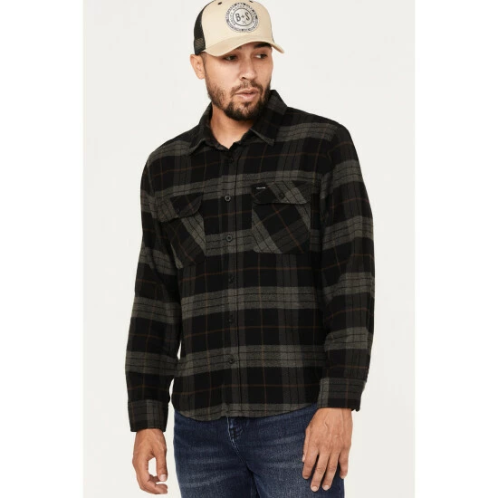 Wholesale ๐ Brixton Men's Bowery Plaid Print Long Sleeve Button Down Flannel ๐ Shirt Black ๐ - Image 2