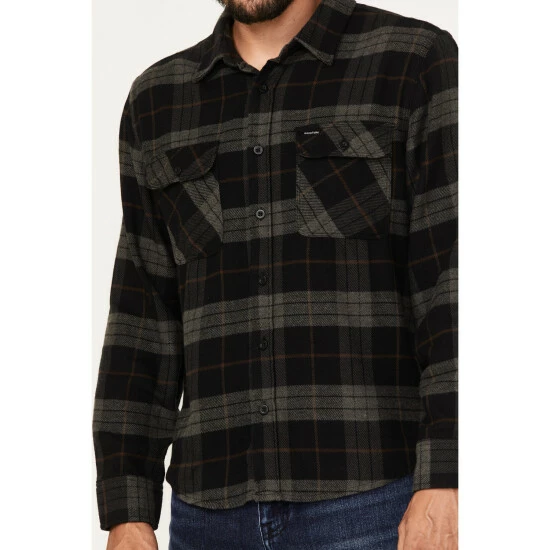 Wholesale ๐ Brixton Men's Bowery Plaid Print Long Sleeve Button Down Flannel ๐ Shirt Black ๐ - Image 3