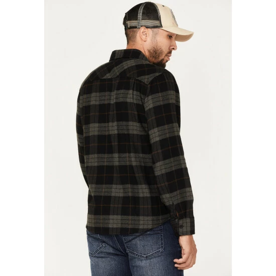 Wholesale ๐ Brixton Men's Bowery Plaid Print Long Sleeve Button Down Flannel ๐ Shirt Black ๐ - Image 4