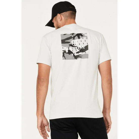 Promo ๐ Brixton Men's Alpha Square Logo Graphic T-Shirt Silver โจ - Image 4