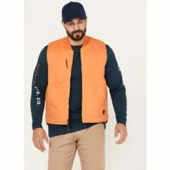 Flash Sale 😀 Brixton Men's Abraham Reversible Zip Vest Orange 🧨