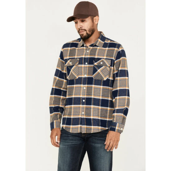 Brand new ๐งจ Brixton Men's Bowery Plaid Print Long Sleeve Button-Down Flannel ๐ Shirt Blue โ๏ธ