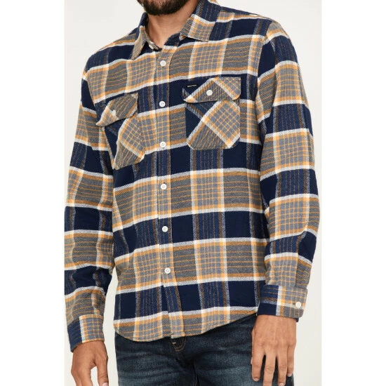 Brand new ๐งจ Brixton Men's Bowery Plaid Print Long Sleeve Button-Down Flannel ๐ Shirt Blue โ๏ธ - Image 3