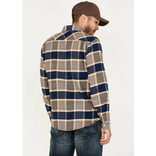 Brand new ๐งจ Brixton Men's Bowery Plaid Print Long Sleeve Button-Down Flannel ๐ Shirt Blue โ๏ธ - Image 4