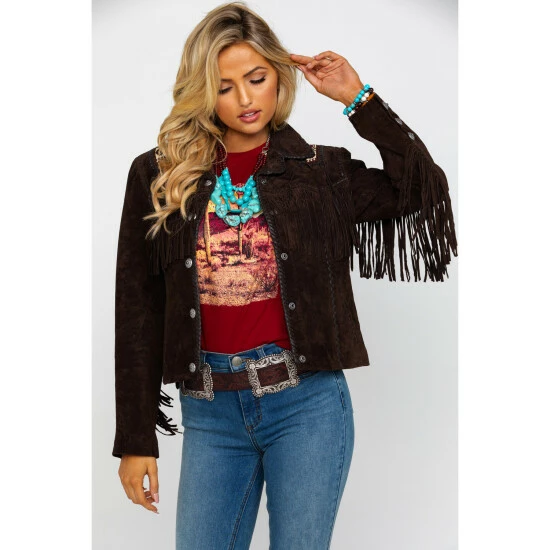Best Sale ๐ Scully ๐ฉ Women's Boar Suede Beaded Fringe Jacket Brown ๐ - Image 3