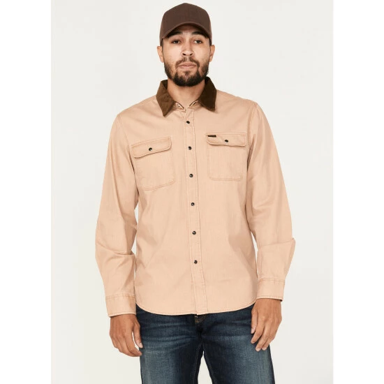 New ๐ Brixton Men's Bowery Reserve Long Sleeve Snap ๐ Shirt Beige/khaki โ