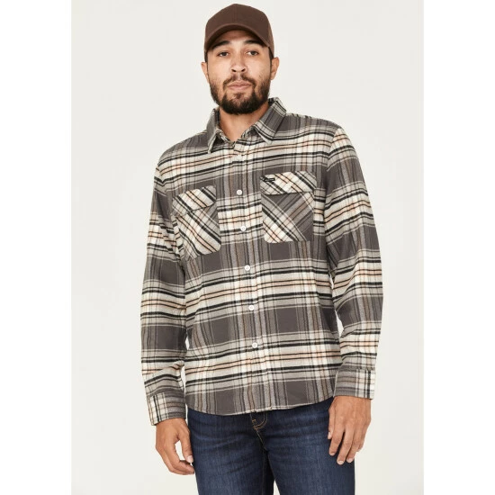 Buy ๐ฅ Brixton Men's Bowery Stretch Plaid Print Long Sleeve Utility Flannel ๐ Shirt Charcoal ๐ฏ