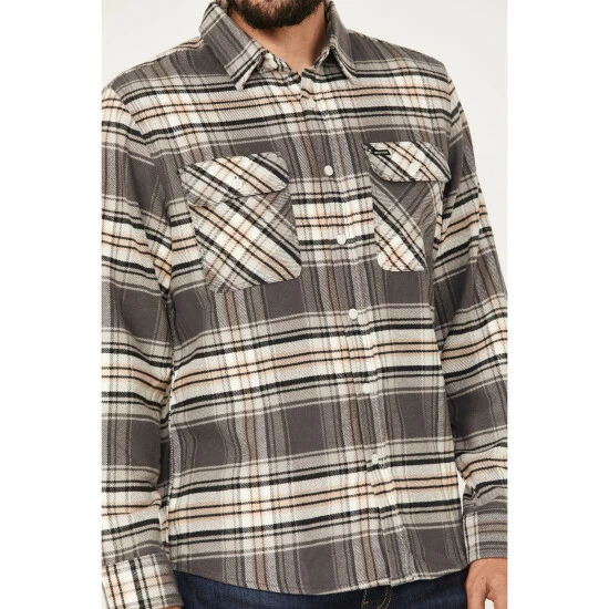 Buy ๐ฅ Brixton Men's Bowery Stretch Plaid Print Long Sleeve Utility Flannel ๐ Shirt Charcoal ๐ฏ - Image 3