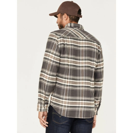 Buy ๐ฅ Brixton Men's Bowery Stretch Plaid Print Long Sleeve Utility Flannel ๐ Shirt Charcoal ๐ฏ - Image 4