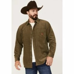 Best Sale 🔥 Brixton Men's Porter Long Sleeve Waffle Corduroy Button-Down 👕 Shirt Olive ❤️