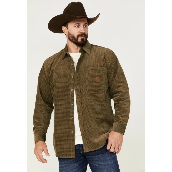 Best Sale ๐ฅ Brixton Men's Porter Long Sleeve Waffle Corduroy Button-Down ๐ Shirt Olive โค๏ธ