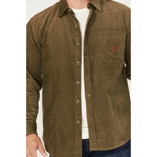Best Sale ๐ฅ Brixton Men's Porter Long Sleeve Waffle Corduroy Button-Down ๐ Shirt Olive โค๏ธ - Image 3